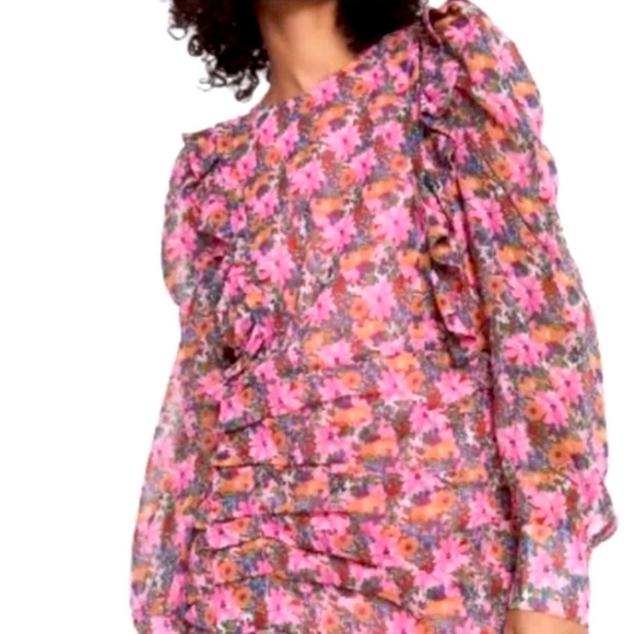 ZARA pink ruched floral mini dress blogger fave - Picture 1 of 15